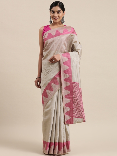 

Pothys Grey & Pink Jute Silk Saree