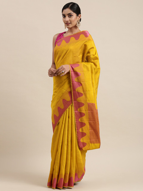 

Pothys Yellow & Pink Jute Silk Saree