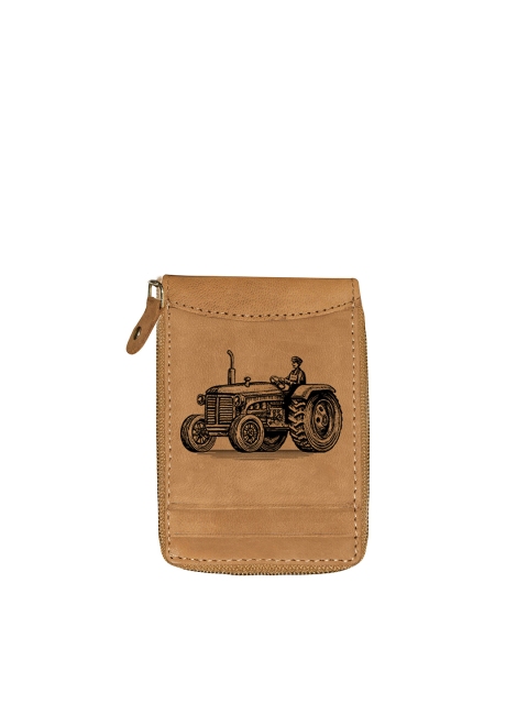 

ABYS Unisex Tan Printed Genuine Leather Card Holder