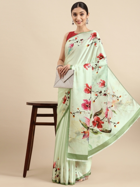 

Anouk White & Green Floral Print Satin Bhagalpuri Saree