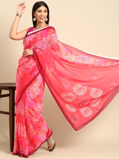 

Anouk Pink & White Geometric Print Bhagalpuri Saree