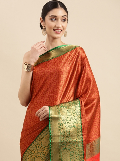 

Anouk Red & Green Ethnic Motifs Woven Design Silk Blend Banarasi Saree