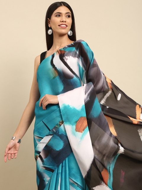 

Anouk Blue & Black Satin Bhagalpuri Saree