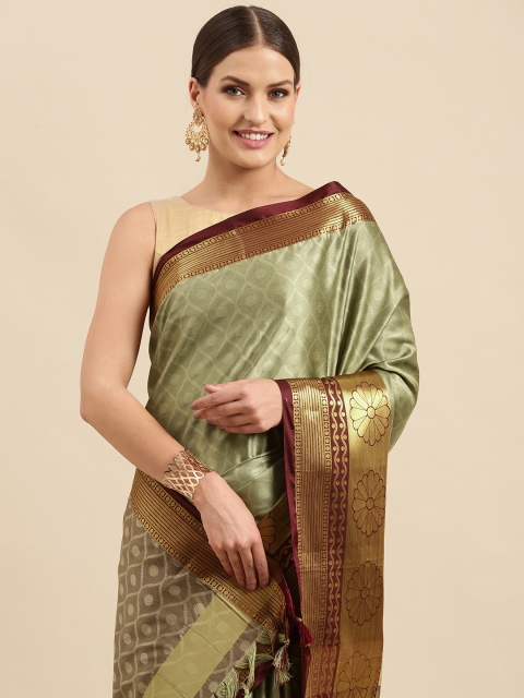 

Anouk Khaki & Maroon Woven Design Floral Silk Blend Banarasi Saree