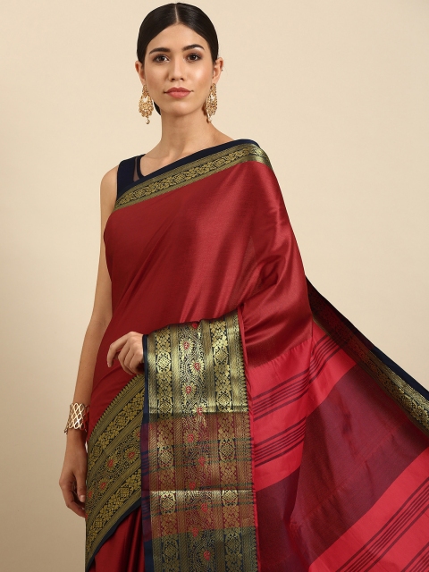 

Anouk Red & Gold-Toned Ethnic Motifs Woven Design Silk Blend Banarasi Saree