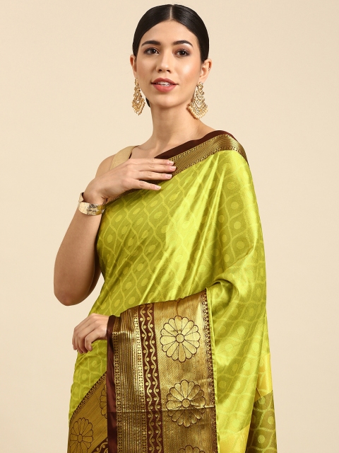 

Anouk Yellow & Maroon Ethnic Motifs Woven Design Silk Blend Banarasi Saree