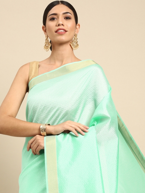 

Anouk Sea Green Ethnic Motifs Silk Blend Kanjeevaram Saree