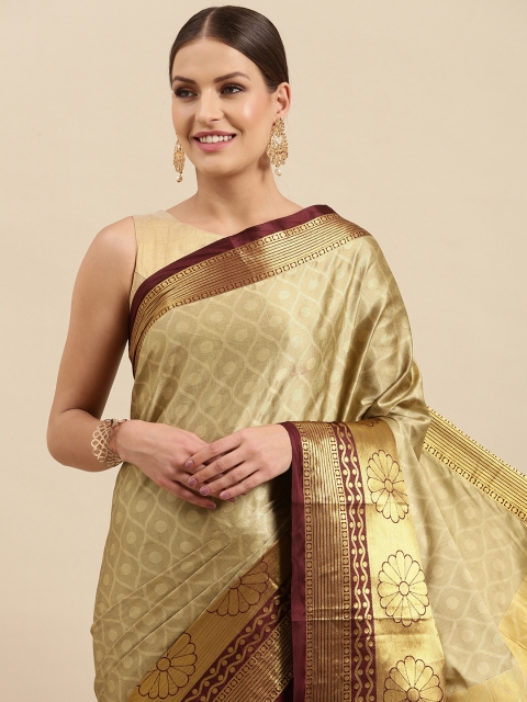 

Anouk Beige & Maroon Ethnic Motifs Woven Design Silk Blend Banarasi Saree