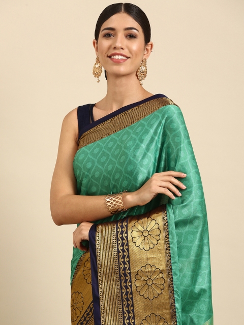 

Anouk Sea Green & Gold-Toned Ethnic Motifs Woven Design Silk Blend Banarasi Saree