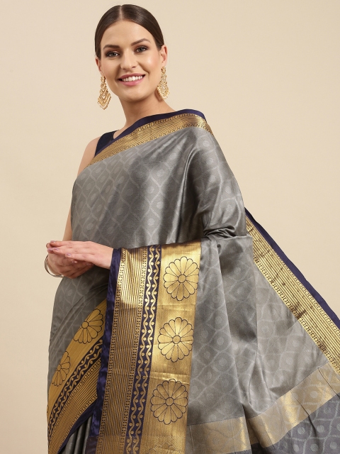 

Anouk Grey & Gold-Toned Ethnic Motifs Woven Design Silk Blend Banarasi Saree