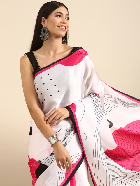 

Anouk Women White & Pink Abstract Printed Saree