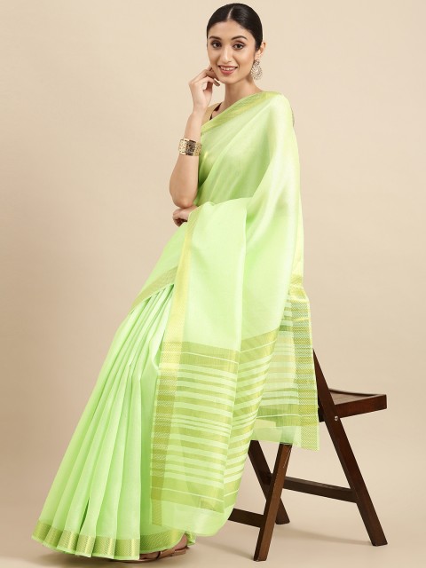 

Anouk Green Solid Silk Blend Kanjeevaram Saree