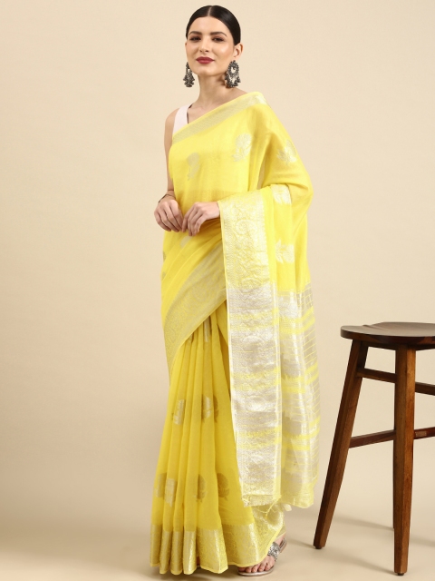 

Anouk Yellow Ethnic Motifs Woven Design Silk Blend Banarasi Saree