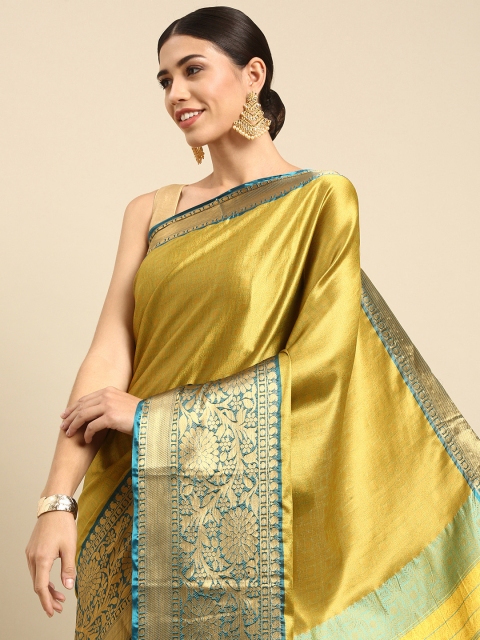 

Anouk Yellow Woven Design Silk Blend Ready to Wear Banarasi Saree