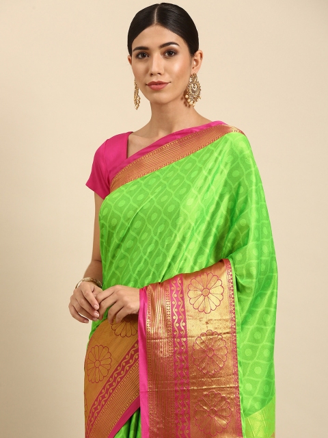 

Anouk Green & Pink Ethnic Motifs Woven Design Silk Blend Banarasi Saree