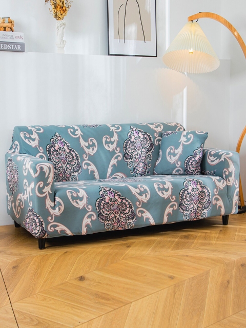 

HOUSE OF QUIRK Blue 4-Seater Printed Stretchable Non-Slip Sofa Slipcover