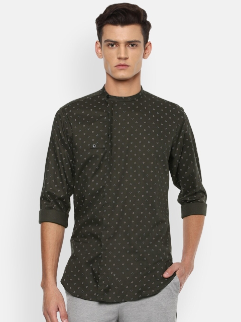 

V Dot Men Black Slim Fit Printed Pure Cotton Casual Shirt