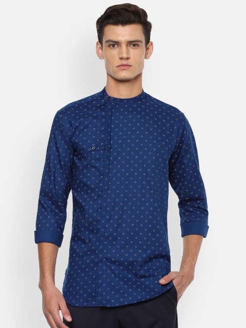 

V Dot Men Navy Blue Slim Fit Printed Casual Shirt