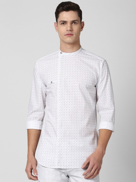 

V Dot Men White Slim Fit Printed Casual Shirt