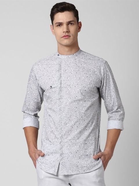 

V Dot Men Grey Slim Fit Floral Printed Pure Cotton Casual Shirt