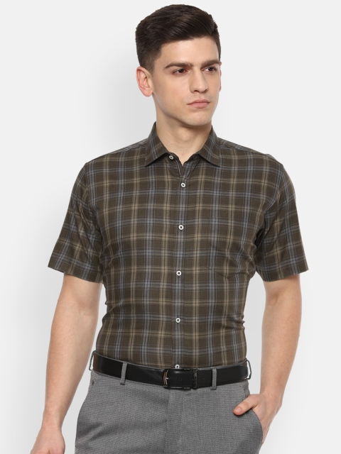 

Van Heusen Men Brown Checked Pure Cotton Formal Shirt