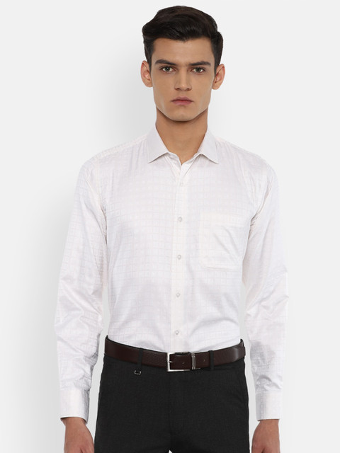 

Van Heusen Men White Slim Fit Checked Pure Cotton Formal Shirt