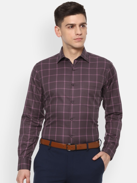 

Van Heusen Men Maroon Slim Fit Windowpane Checks Checked Cotton Formal Shirt
