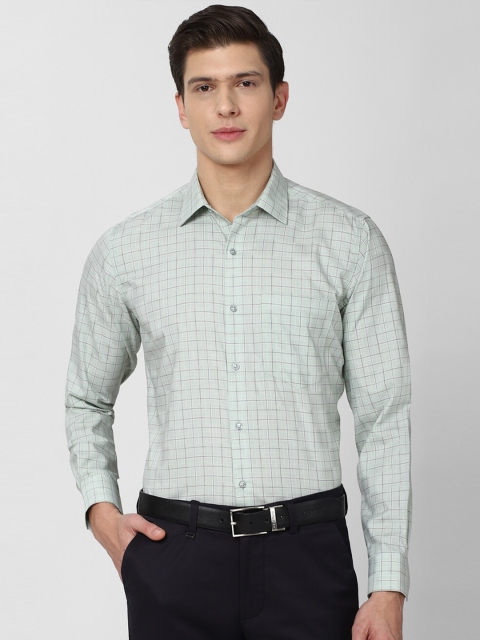 

Van Heusen Men Green Grid Tattersall Checked Pure Cotton Formal Shirt