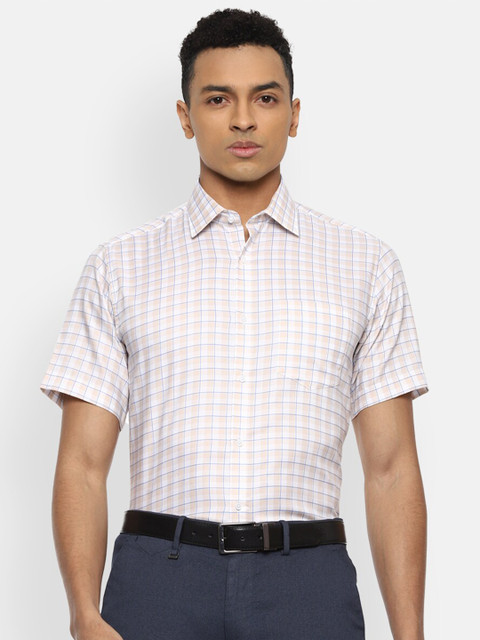

Van Heusen Men Cream-Coloured & White Regular Fit Checked Pure Cotton Formal Shirt