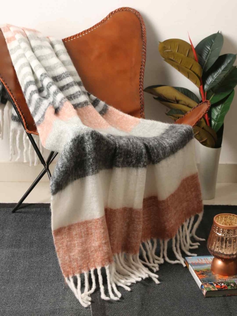 

Amoliconcepts Unisex Off White & Grey Striped Throw