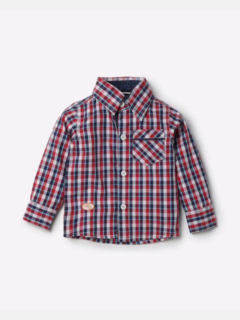 

612 league Boys Navy Blue Classic Checked Casual Shirt