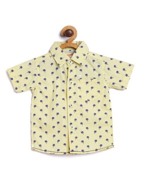 

612 league Boys Yellow Classic Printed Casual Shirt