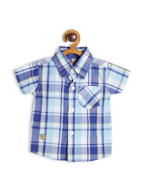 

612 league Boys Blue Classic Checked Cotton Casual Shirt
