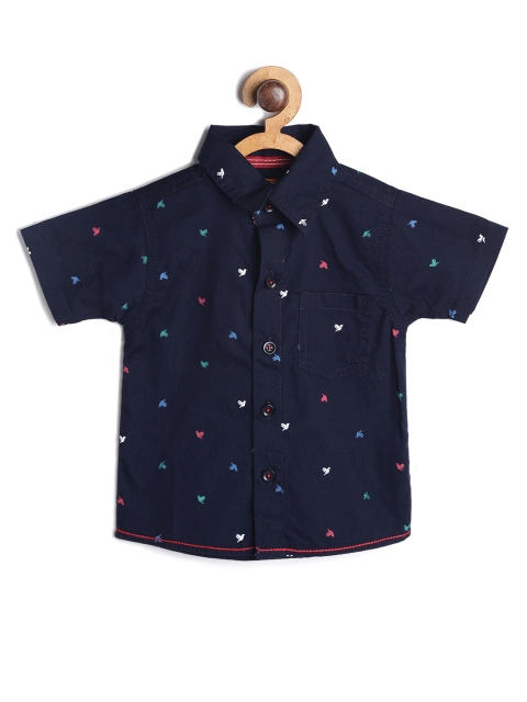 

612 league Boys Navy Blue Classic Printed Cotton Casual Shirt