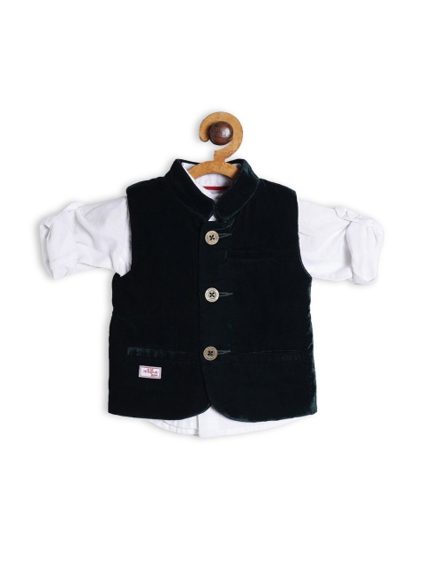 

612 league Boys Green Classic Casual Shirt with Velvet Waist Coat