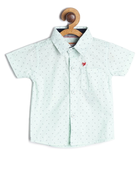 

612 league Boys Green Classic Printed Cotton Casual Shirt