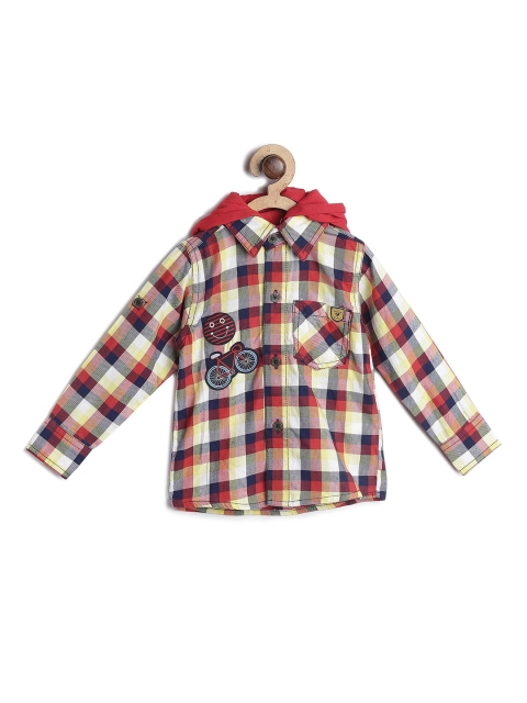 

612 league Boys Red Classic Checked Hooded Casual Shirt