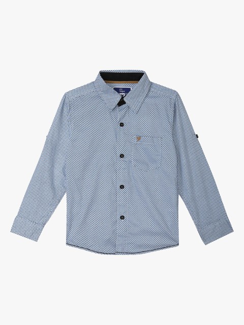 

612 league Boys Blue & White Classic Printed Casual Shirt