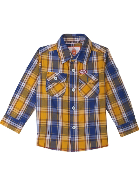 

612 league Boys Yellow Classic Tartan Checks Checked Cotton Casual Shirt