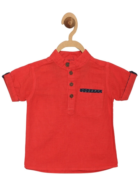 

612 league Boys Red Classic Regular Fit Cotton Kurta Style Shirt