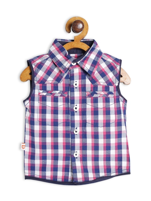 

612 league Boys Navy Blue Classic Checked Casual Shirt