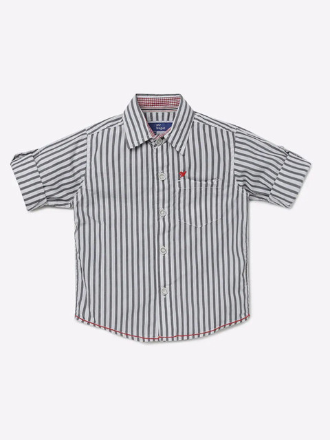 

612 league Boys White & Black Classic Regular Fit Striped Cotton Casual Shirt