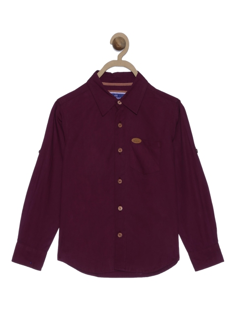 

612 league Boys Maroon Classic Regular Fit Cotton Casual Shirt With Leather Badge