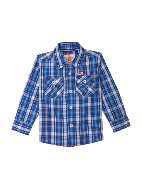 

612 league Boys Blue & White Classic Regular Fit Checked Cotton Casual Shirt