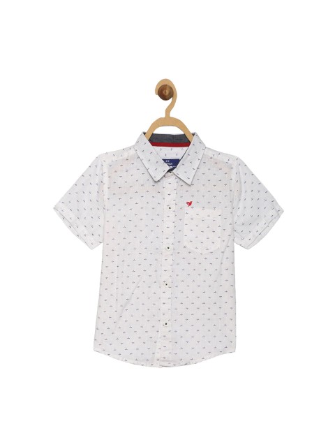 

612 league Boys White Classic Printed Casual Shirt