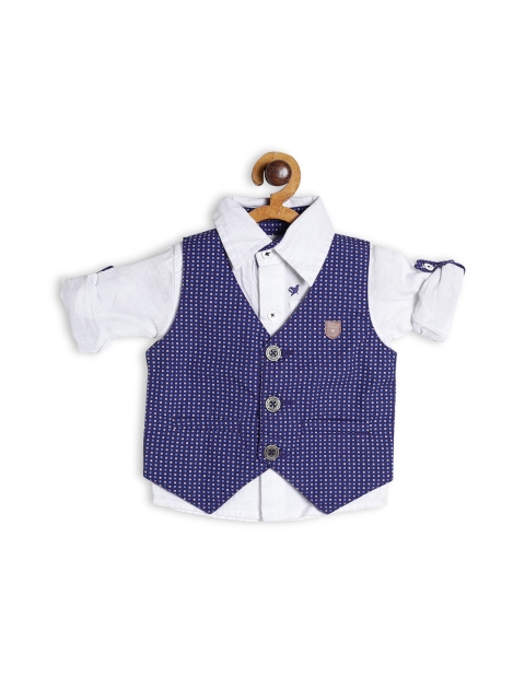 

612 league Boys Blue & White Classic Printed Casual Shirt With Waist Coat
