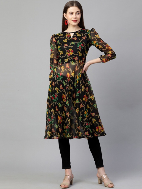 

KALINI Women Black Floral Printed A-Line Kurta