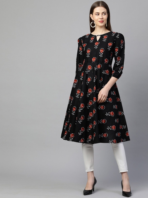 

KALINI Women Black & Red Floral Printed Keyhole Neck Anarkali Kurta