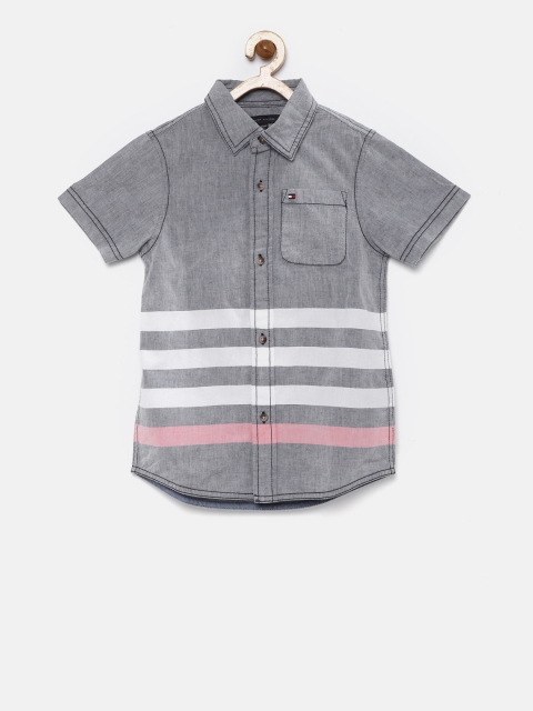 

Tommy Hilfiger Boys Grey Striped Michael Novelty Casual Shirt