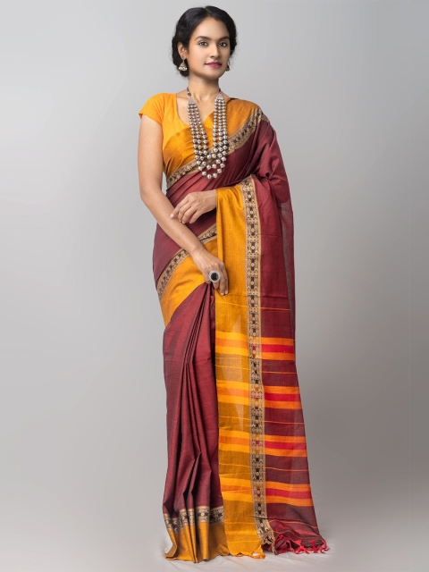 

Unnati Silks Maroon & Yellow Pure Cotton Kanjeevaram Saree